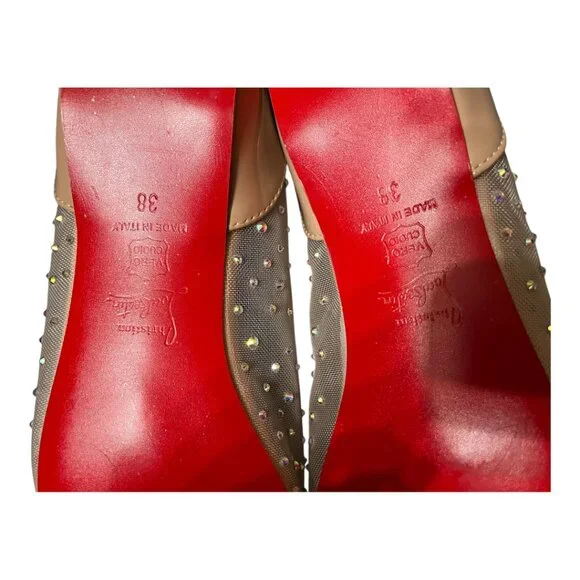 Beige Crystal Embellished Mesh Follis Strass Ballerina Flats - Picture 12 of 12